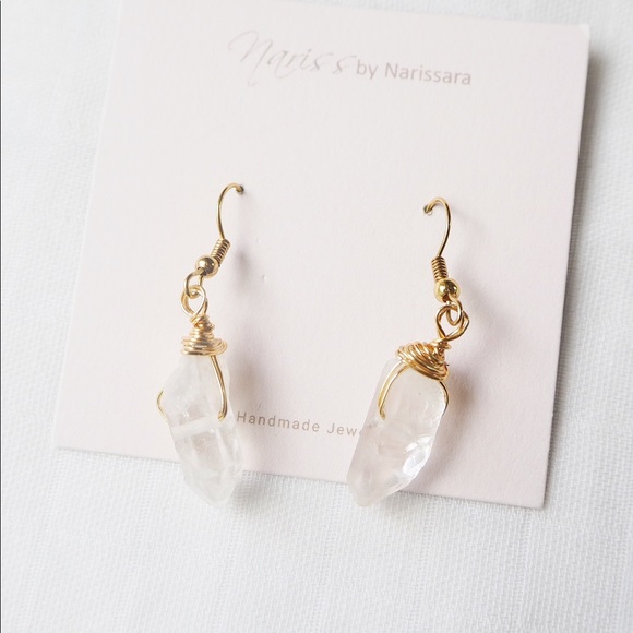 Clear Quartz Wire Dangle Earrings - Picture 4 of 4